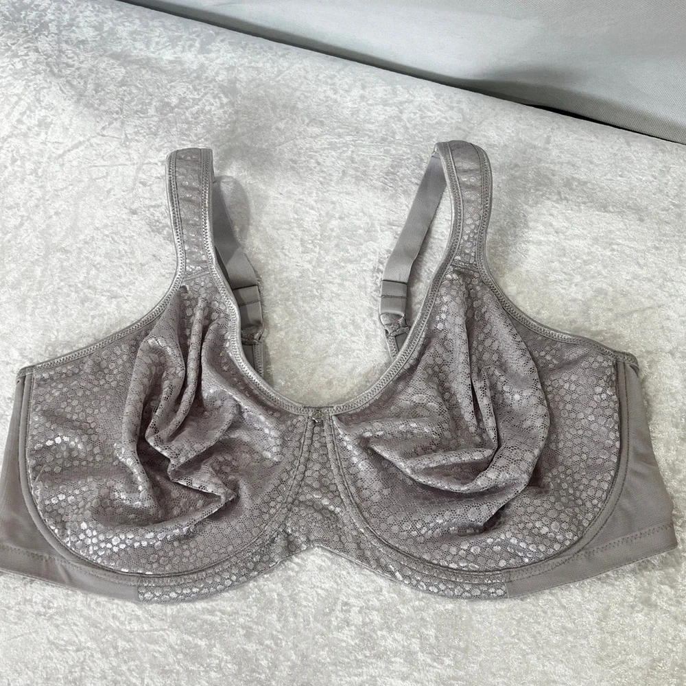 Breezies Underwire Diamond Shimmer Unlined Support Bra Plus Size 48DDD Gray Grey - Picture 5 of 9